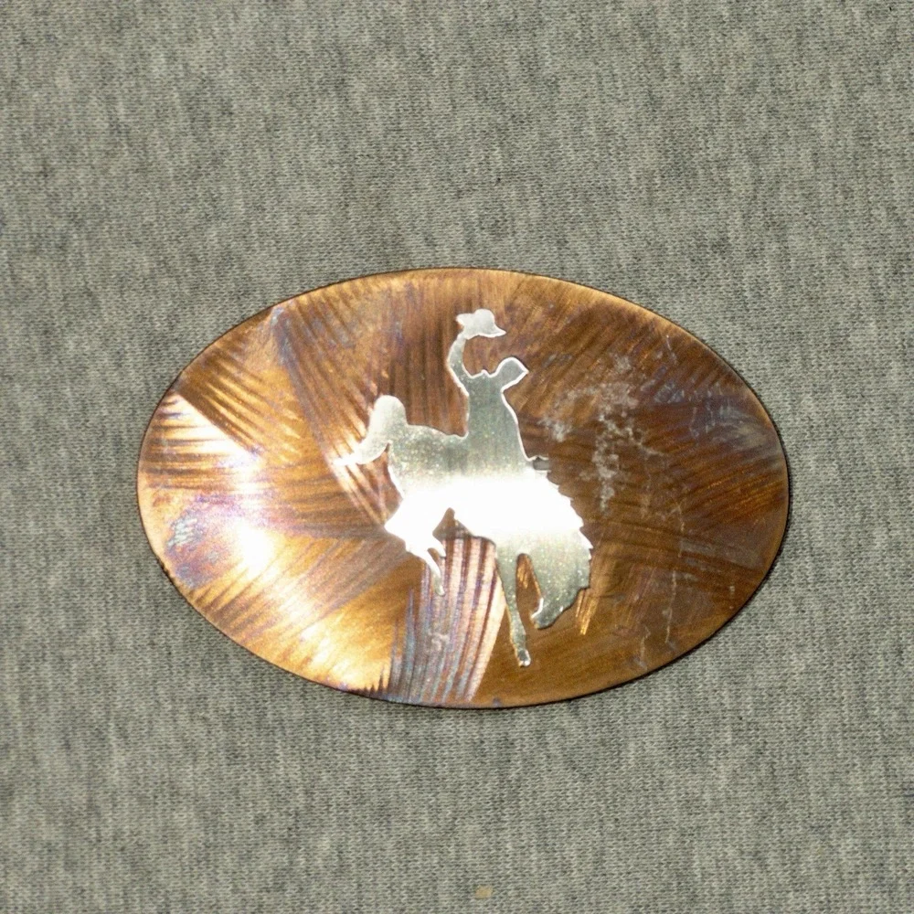 Western Cowboy Copper Silver Toned Rodeo Buckle 2.25